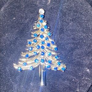 Vintage Dodds Silver and Blue Christmas Tree Brooch